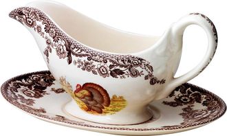 Spode Woodland Turkey Sauce Boat & Stand