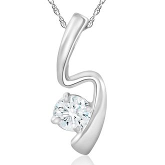 Pompeii3 1/2 ct Solitaire Round Diamond 14k White Gold Curve Pendant & 18 Chain