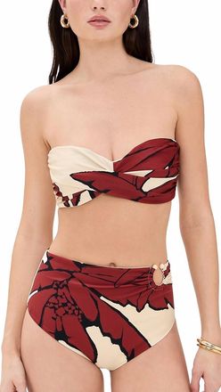 Johanna Ortiz Palms Sea Sprite Bikini Top In Ecru Red Black