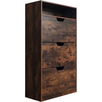 Relaxdays Relaxdays shoe cabinet with storage, HWD: 140x80x24 cm, for 18 pairs, 3 tilt-out doors, hallway, narrow, modern, brown