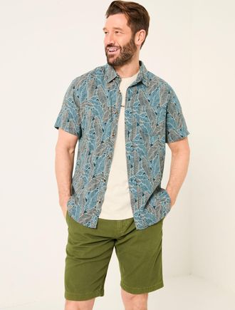 Fat Face FatFace Teal Blue Short Sleeve Leaf Print Shirt