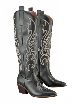 Mi.iM Womens Giada Embroidered Knee High Boots In Black