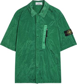 Stone Island Crinkled Nylon Overshirt - Green - XL