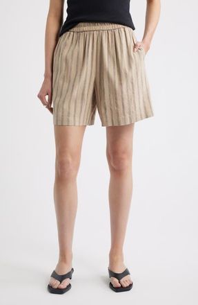 Nordstrom Pull-On Linen Blend Shorts in Tan- Black Sonjay Stripe at Nordstrom, Size Xx-Large