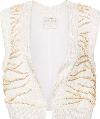 Forte_Forte beaded crochet waistcoat - women - Wood/Viscose/Cotton - I - White