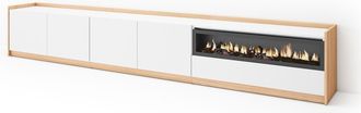 Skraut Home Skraut Home - Mueble Tv, Televisi&oacute;n, 310x37x50cm, Para Tv Hasta 80, Chimenea El&eacute;ctrica, Blanco Y Roble Soft