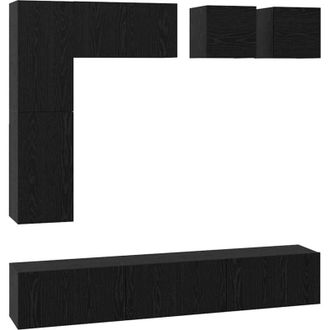 vidaXL Vidaxl - Conjunto De Mueble De Tv 8 Pcs Roble Negro Madera Contrachapada