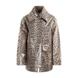 Ganni Light Jackets, female, Brown, Size: 2XS/XS Laminared Cotton Canvas Jacke