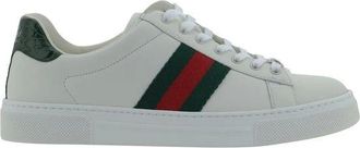 Gucci Sneakers, female, Gray, Size: 10 US Webbing Bands Calfskin Lace-up Sneakers