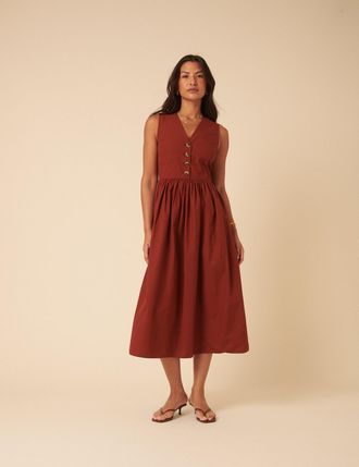 Nobody's Child Burnt Orange Oak Midi Dress