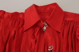 Dolce & Gabbana Red Button Down Belted Midi Satin Silk Womens Dress