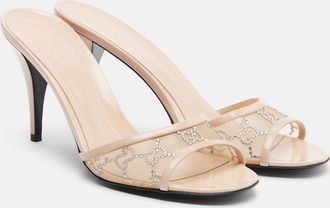 Gucci Erin GG embellished leather-trimmed mules