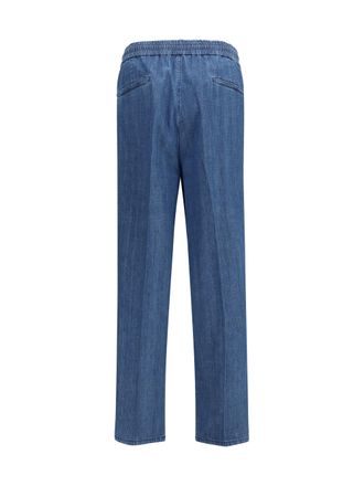 Brunello Cucinelli Mens Pants Lightweight Denim With Drawstring And Double Pleats Medium Cotton Trousers