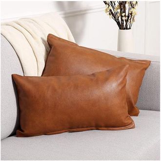OEM Juego De 2 Fundas De Coj&iacute;n De Piel Sint&eacute;tica De Color Liso, Estilo Moderno Y Lujoso, Ideales Para La Decoraci&oacute;n Del Hogar: Sala De Estar, Dormitorio O