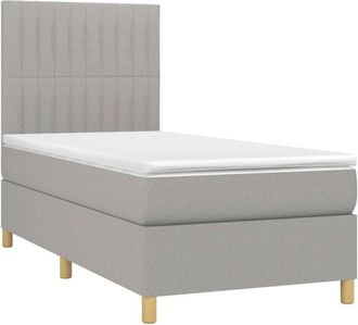 vidaXL Cama Box Spring Colch&oacute;n Y Luces Led Tela Gris Claro 90x200 Cm Vidaxl