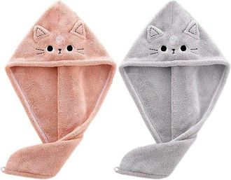 No Brand Juego De Toallas De Microfibra Para El Cabello Para Ni&ntilde;os (2 Unidades), Con Un Bonito Estampado De Gatos, Absorbentes Y De Secado R&aacute;pido, Para Mujeres
