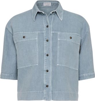 Brunello Cucinelli cotton-linen blend shirt - women - Cotton/Linen/Flax - 38 - Blue