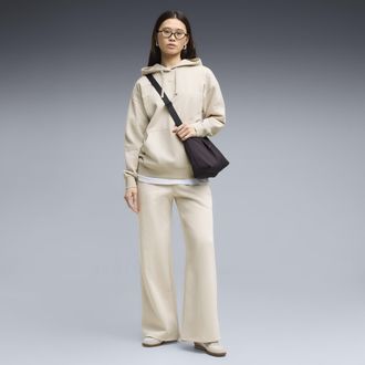 Puma Pantaloni a gamba larga in pile Essentials Cat da donna, Abbigliamento, Beige, XL