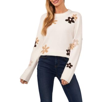 CeCe by Cynthia Steffe Floral Crewneck Sweater in Antique White at Nordstrom Rack, Size X-Large
