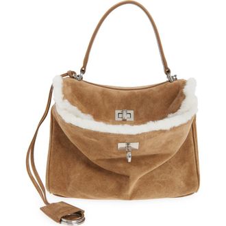 Balenciaga Mini Rodeo Suede & Fleece Top Handle Bag in 2590 Noce/White at Nordstrom