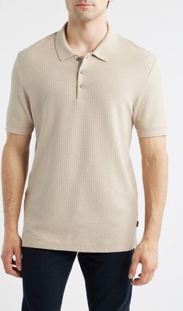 BOSS Perry Geo Textured Cotton Polo in Beige/Khaki at Nordstrom, Size Xx-Large
