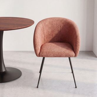 Maisons du monde Sill&oacute;n de comedor de tejido de poli&eacute;ster terracota tramado con patas de acero negro