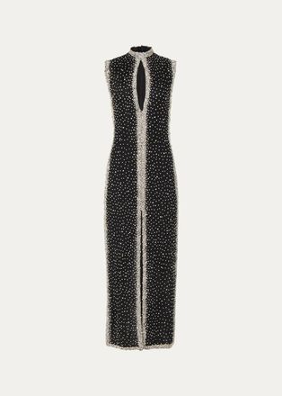 Costarellos Belina Sleeveless Crystal Embroidered Column Gown