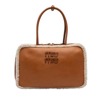 Miu Miu Pre-owned Miu Miu Large Shearling Trimmed Calfskin Logo Beau Shoulder Bag Ladies JXLUHX0B5F4ONFDU