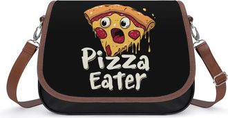 Generic Pizza Eater Funny Crossbody Bag Womens Handbag PU Message Bags Shoulder Purse with Adjustable Strap