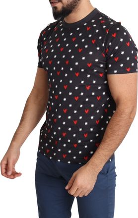 Dolce & Gabbana Dark Gray Hearts Print Cotton Men T-Shirt