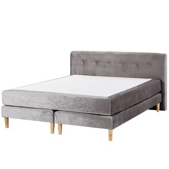 Beliani Cama Continental Tapizada En Terciopelo Gris 160 X 200 Cm Con Colch&oacute;n De Muelles Embolsados Con Cabecero Marquise
