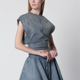 Alaia Top con cintura in denim grezzo d&eacute;lav&eacute; blu