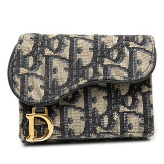 Dior Trotter Beige Navy Canvas Leather Wallet (Tri-Fold) (Pre-Owned)