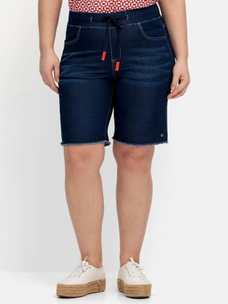 Sheego Jeansbermudas SHEEGO, Damen, Gr. 42, Normalgr&ouml;ssen, blau (dunkelblau denim), 65% Baumwolle, 33% Polyester, 2% Elasthan, unifarben, kurz, Jeans Jeansbe