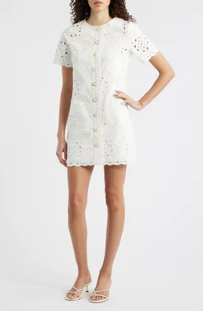 ZOE AND CLAIRE Punch Out Cotton Eyelet Shift Minidress in White at Nordstrom, Size X-Large