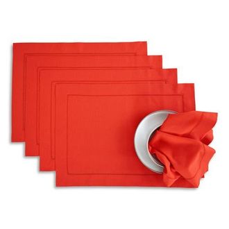 Solino Home Cotton Linen Hemstitch Placemats, 14 x 19 in Poppy Red at Nordstrom, Size Medium