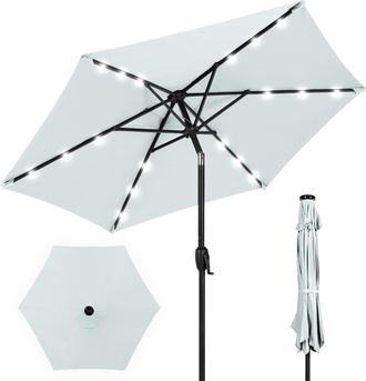Best Choice Products 7.5ft Outdoor Solar Patio Umbrella for Deck, Pool w/ Tilt, Crank, LED Lights