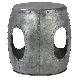 WOMO-DESIGN Mesa auxiliar lateral &oslash;38x43 cm redonda plateada de metal con remaches