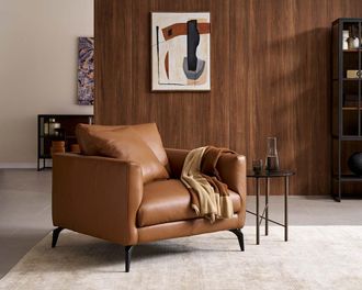 Castlery Lena Leather Armchair, Cocoa American Top Grain Leather, Matte Black Legs
