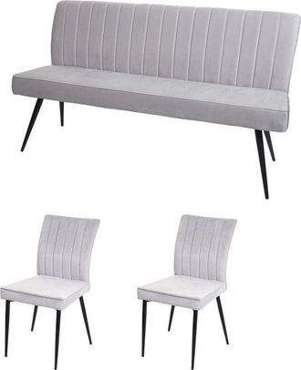 Hhg Hhg - Nunca Usado] Juego De Comedor 480, Juego De 2 Sillas+banco Juego De Comedor Grupo De Asientos Juego De Comedor, Terciopelo Metal, Gris Claro