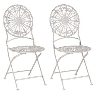 Beliani Conjunto De 2 Sillas De Balc&oacute;n De Metal Blanco Crema Retro Franc&eacute;s Exterior Scafa