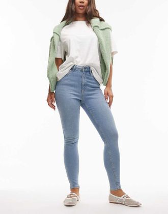 Topshop Jamie - Jeans skinny a vita alta lavaggio candeggiato-Blu