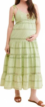 Emilia George Grace Maternity Eyelet Tiered Midi Dress In Green