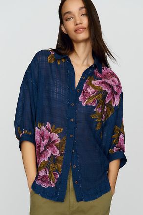 Pilcro Batwing Printed Buttondown Shirt