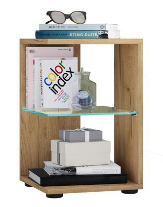ebuy24 Mesa Lateral De Madera Vcm Con Vidrio De Seguridad Esg Mesa De Centro Simple Dimensiones Aprox. Al. 45 X An. 30 X P. 30 Cm Mesa De Sal&oacute;n Mesa De Centr