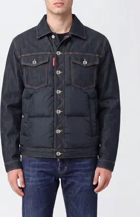 Dsquared2 Giacca imbottita in denim di cotone con colletto a rever e tasche
