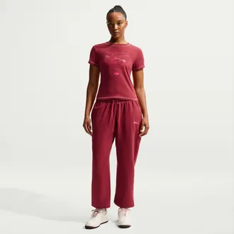 Nike Womens Nike Sportswear Club Fleece Mid-Rise Oversized Sweatpants in Red | IQ1250-613
