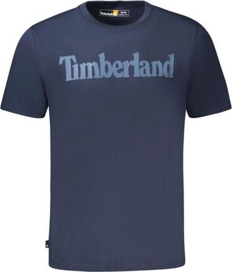 Timberland Blauw Katoenen T-Shirt met Wordmark Logo - Heren - T-shirts - Blauw - M - Katoen - Tops