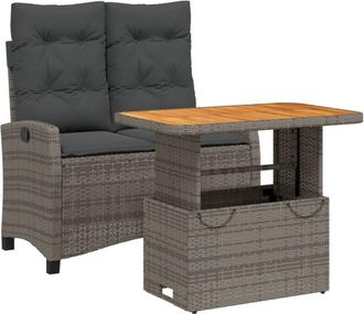 vidaXL Juego De Comedor Jard&iacute;n 2 Pzas Con Cojines Rat&aacute;n Sint&eacute;tico Gris Vidaxl