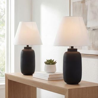 Jonathan Y Designs Elinore 24.5 Minimalist Scandinavian Resin/Iron Ginger Jar LED Table Lamp in Matte Black at Nordstrom